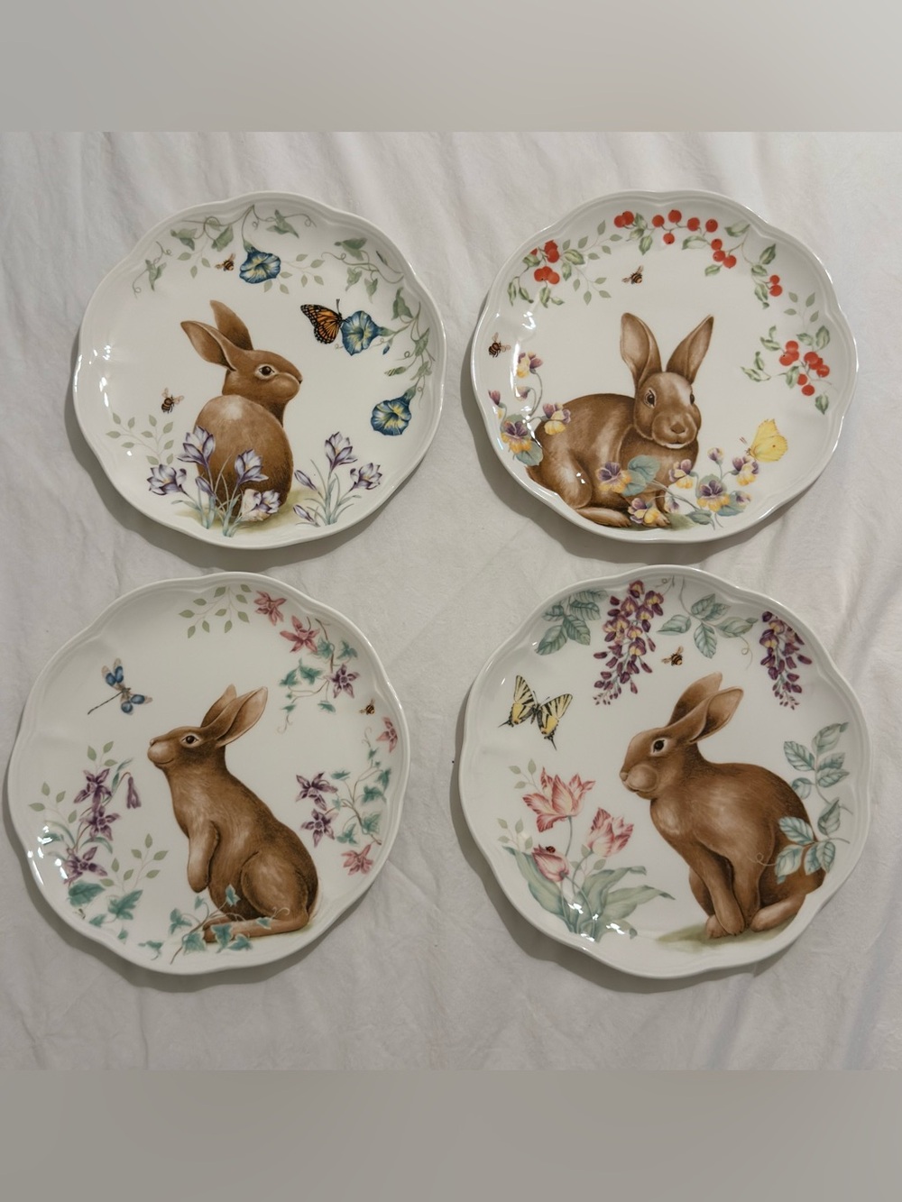 NIB Lenox Butterfly Meadow Bunny 9” Plate Set of 4